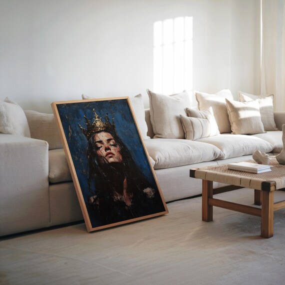 Crowned Woman Dark Portrait Gold Crown Gothic Queen Wall Poster