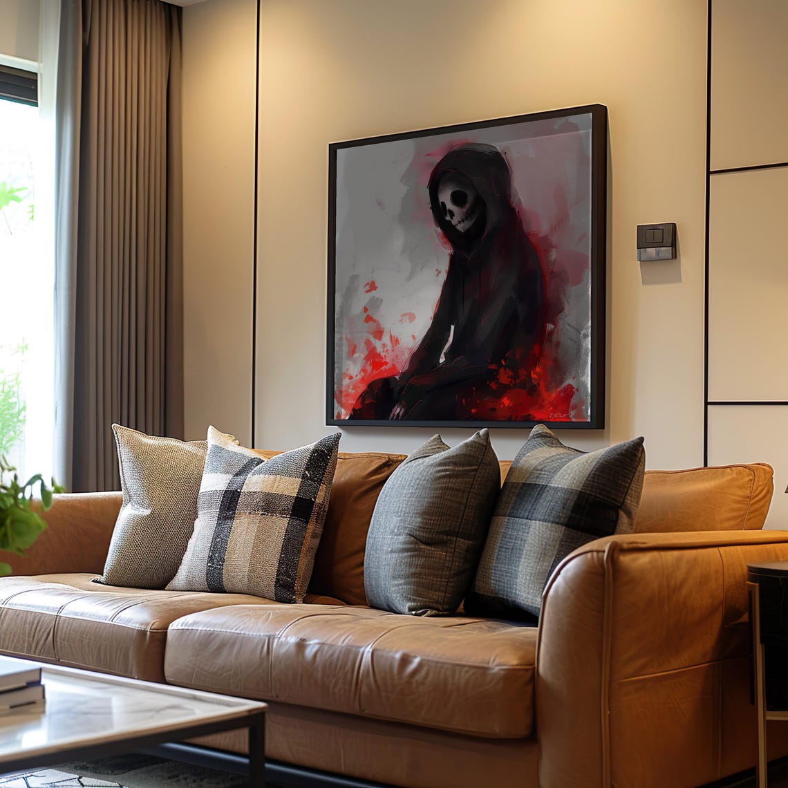 Hooded Skull Figure Dark Gritty Reaper Horror Art Red Black Wall Art