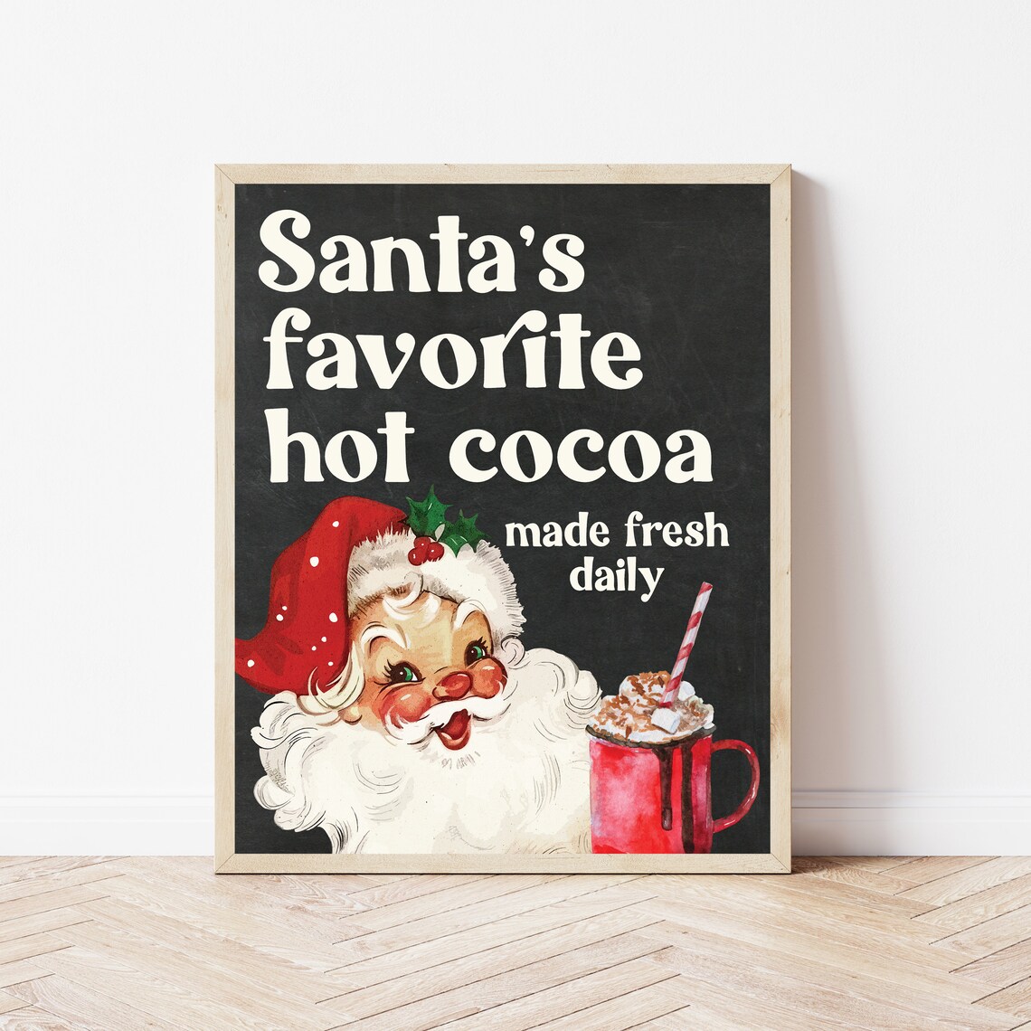 Santas Favorite Hot Cocoa Made Fresh Daily Vintage Santa Chalkboard Poster