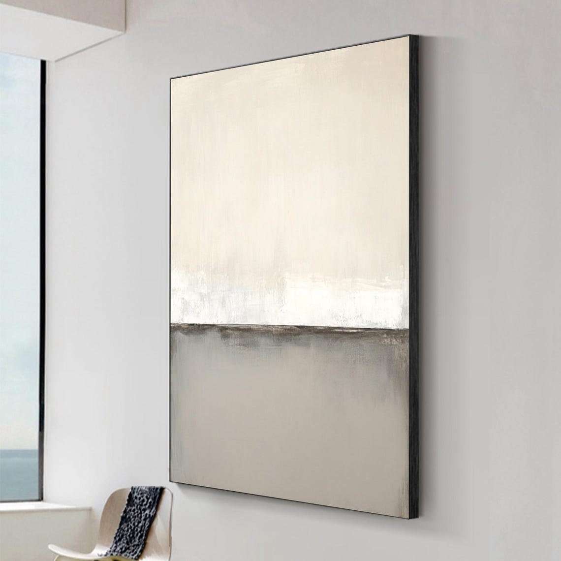 Beige Gray Minimalist Horizon Abstract Neutral Art Wall Poster - Image 2