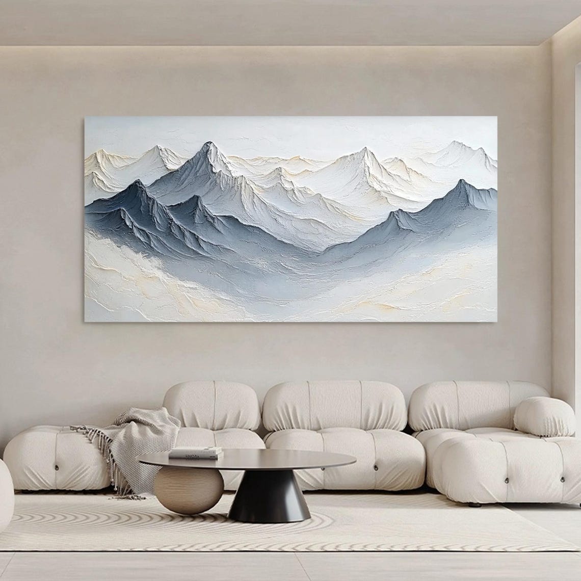 Blue Grey Textured Mountain Range Panoramic Landscape Poster - Image 2