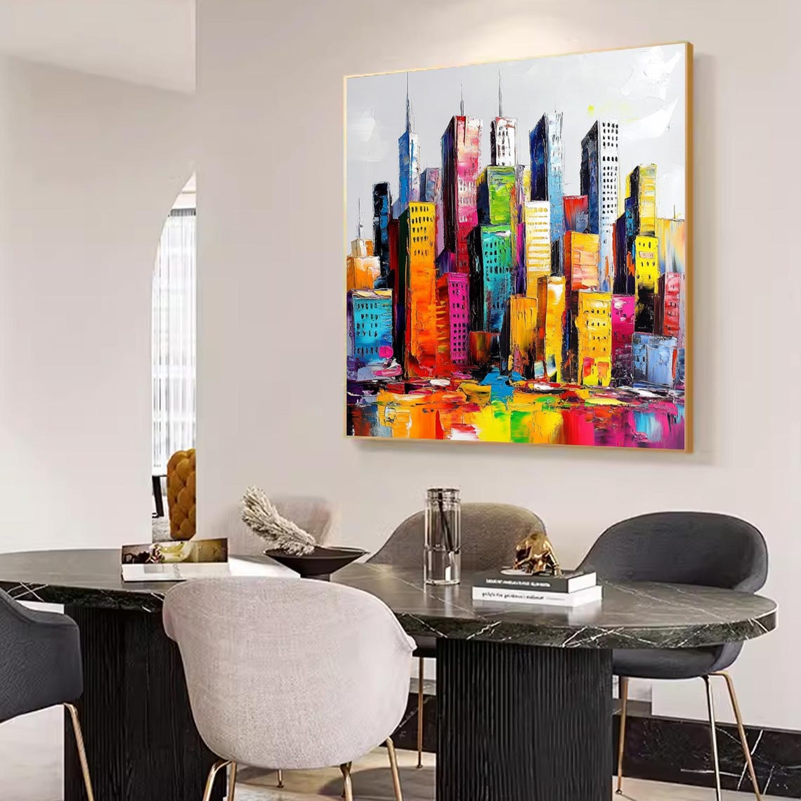 Colorful City Skyline At Sunset Modern Skyscraper Art Poster - Image 3