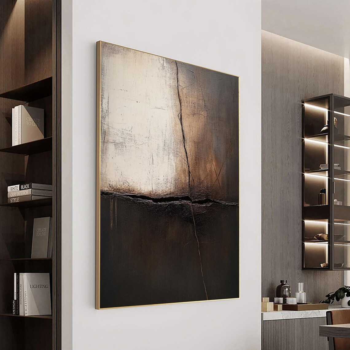 Black Brown Abstract Cracked Texture Wabi Sabi Art Wall Poster - Image 3