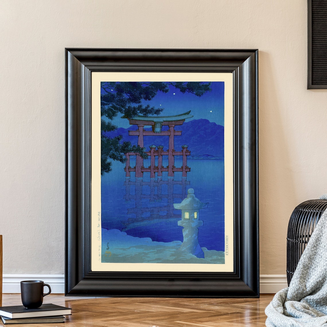 Itsukushima Floating Torii Gate Starry Night Miyajima Woodblock Poster - Image 2