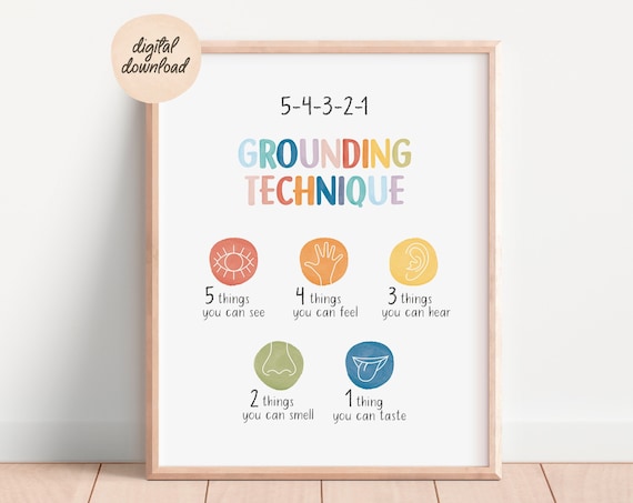 Grounding Technique Poster, CBT Therapy Office Decor