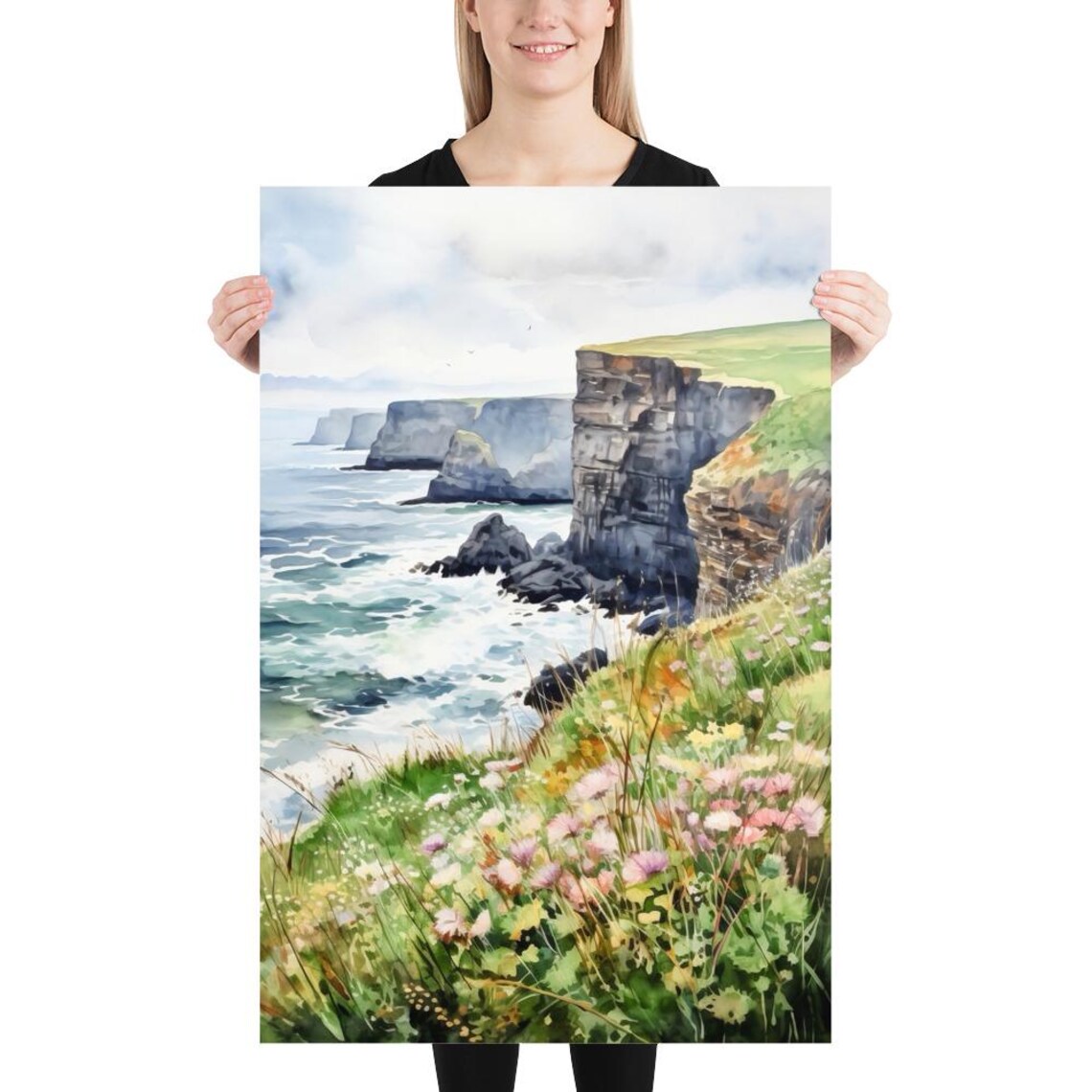 Irish Cliffside Scene Watercolor Art Print, Home Decor - Image 5