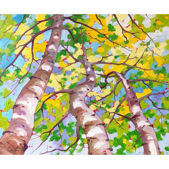 Original Oil Painting Birch Tree Painting Original Art Forest Landscape Painting Living Room Decor Gift
