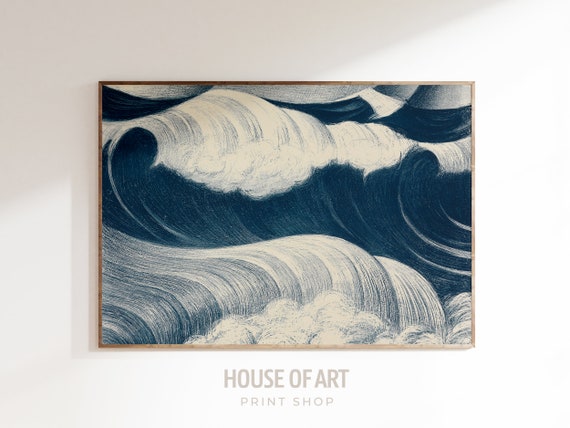 Vintage Crashing Wave Art Print, Coastal Seascape
