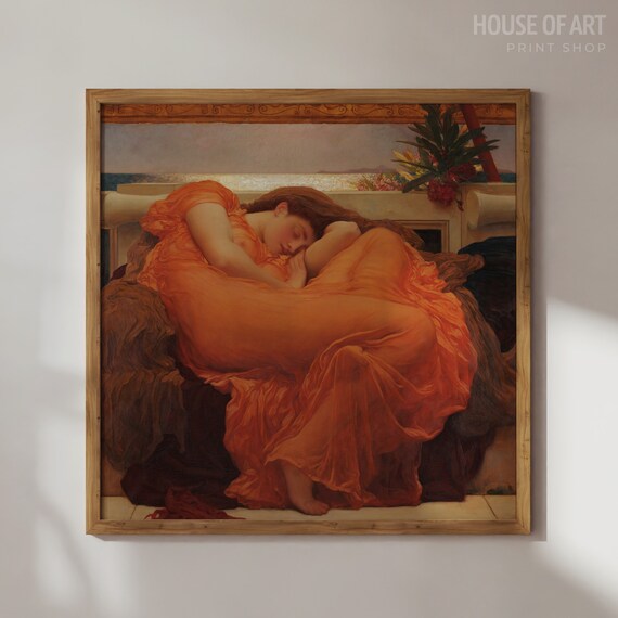 Leighton Flaming June Sleeping Woman Orange Drapery Classic Painting Poster