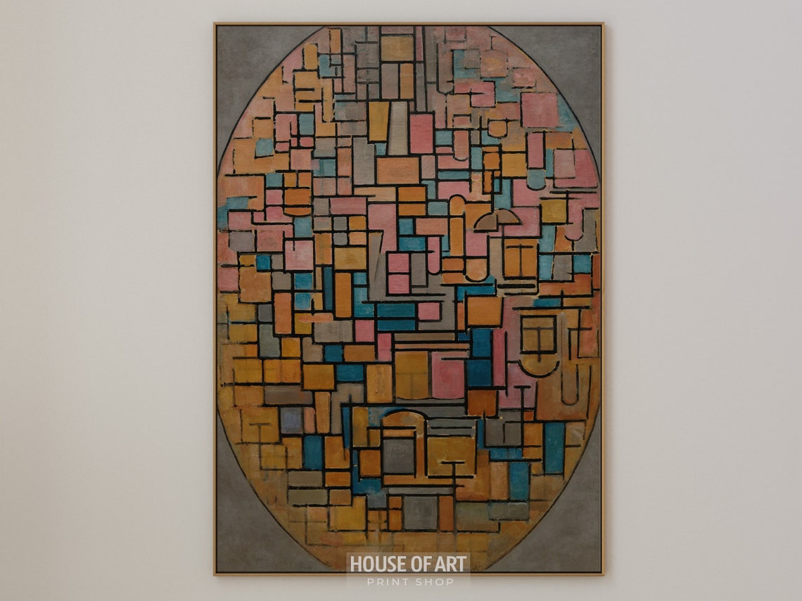 De Stijl Oval Mosaic Abstract Color Block Geometric Wall Art - Image 2