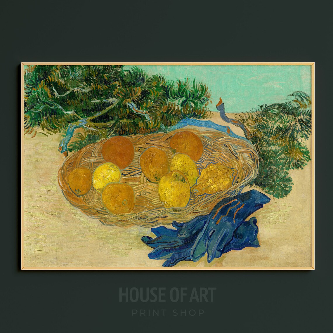 Van Gogh Basket of Lemons Oranges Blue Gloves Still Life Print - Image 3