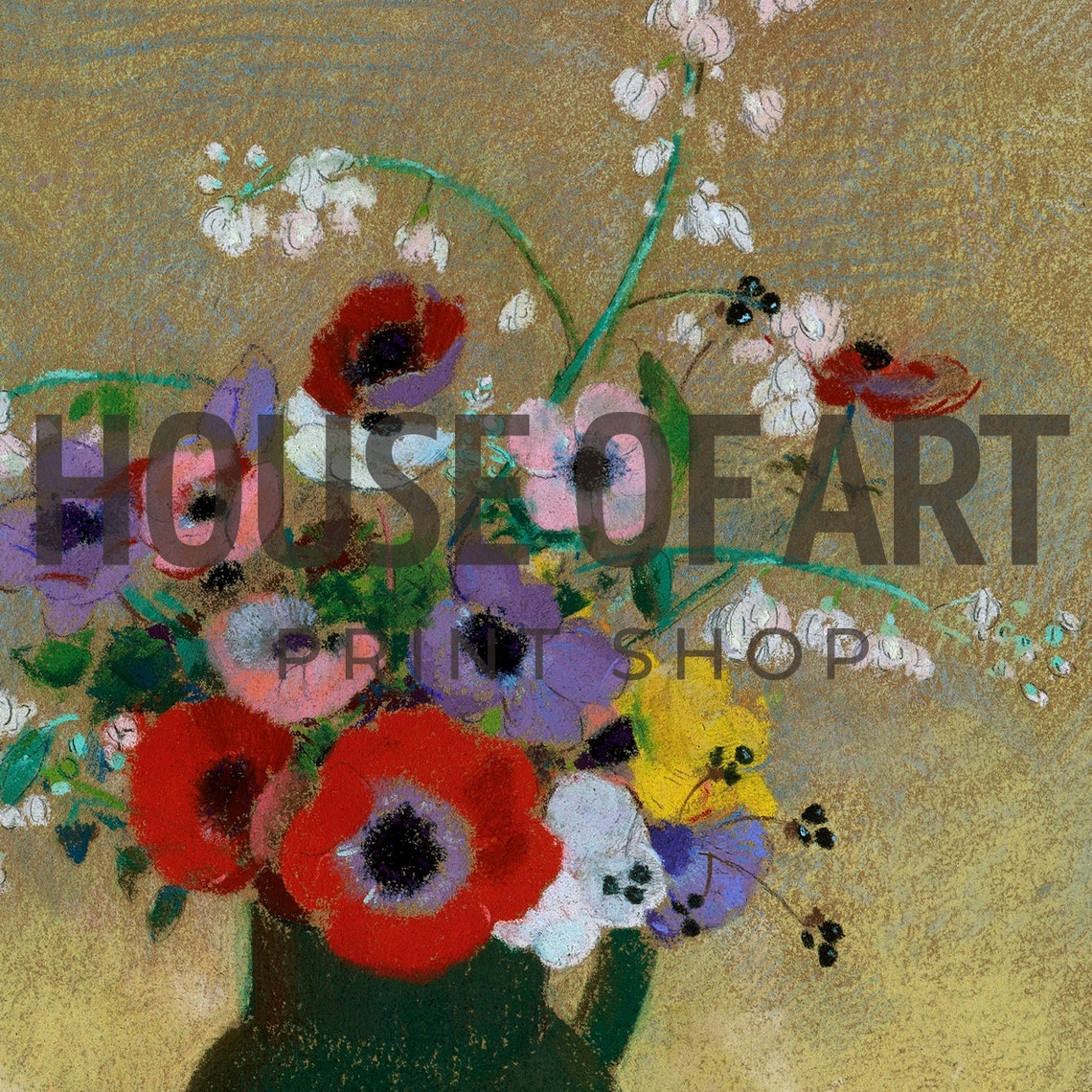 Impressionist Flower Bouquet In Dark Vase Vintage Painting Art Print - Image 3