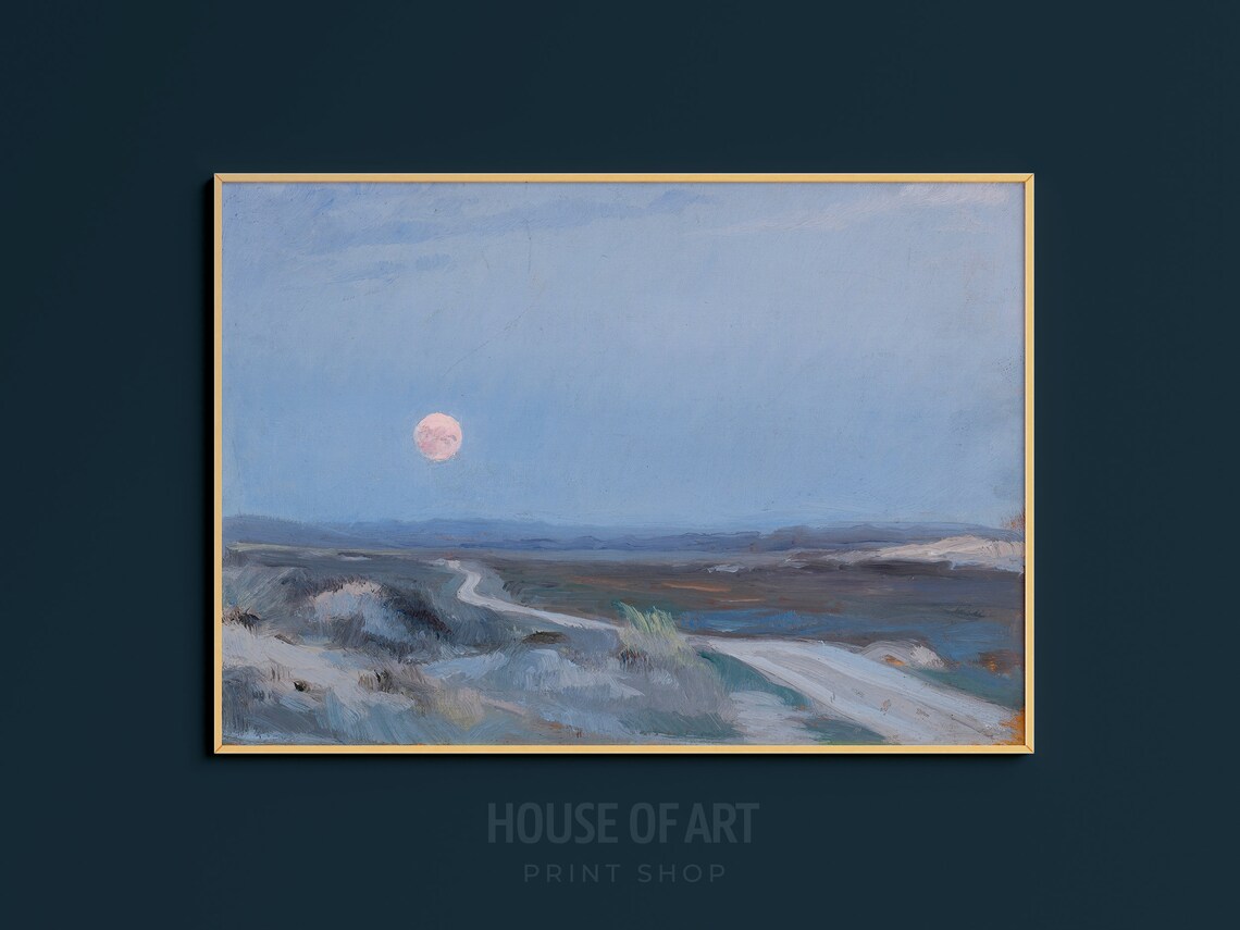 Vintage Full Moon Landscape Art Print, Moody Night - Image 3