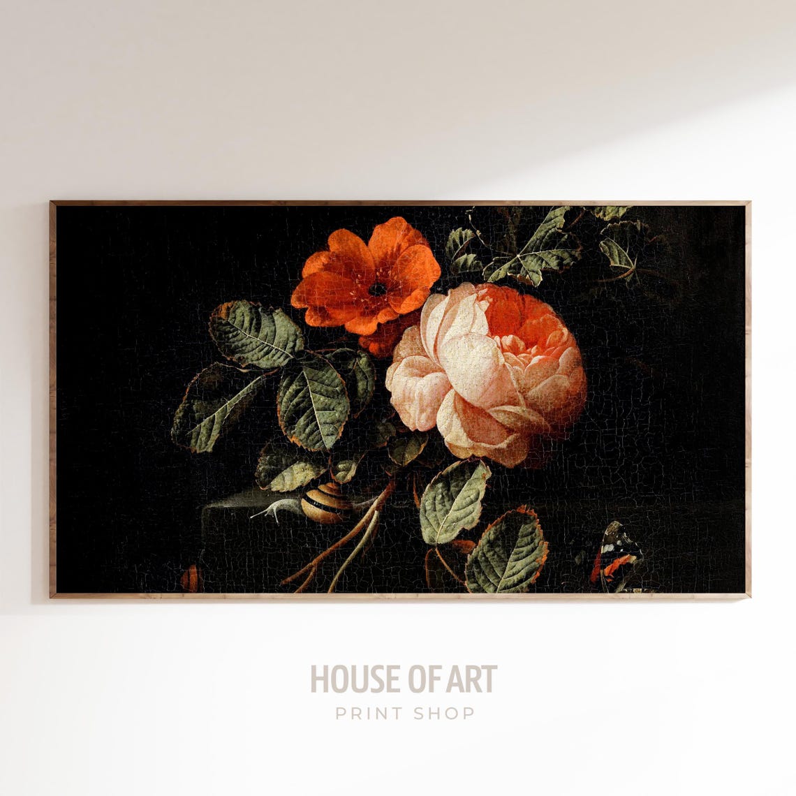 Antique Rose Still Life Dark Moody Floral Old Master Style Art Poster