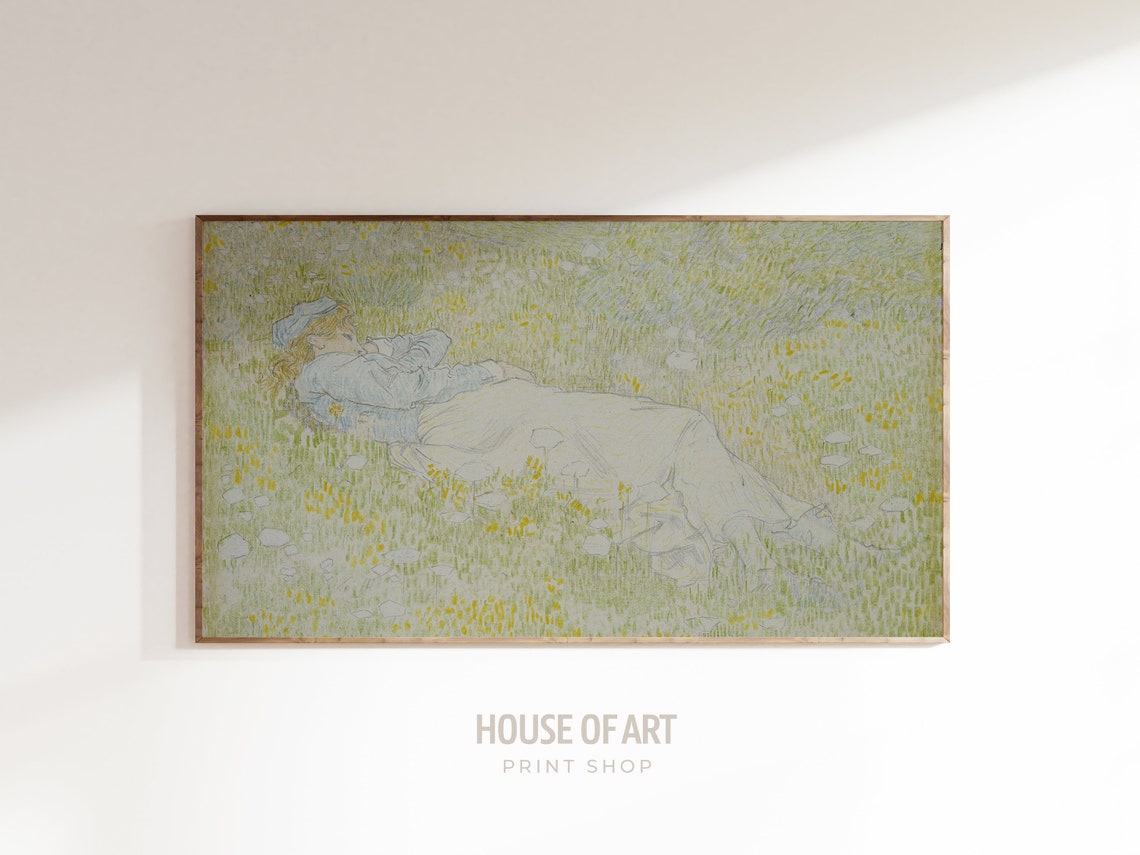 Frame Tv Art 4k Vintage Portrait Of A Girl Laying In Dunes Oil Painting Summer Spring Field Painting Young Woman Garden
