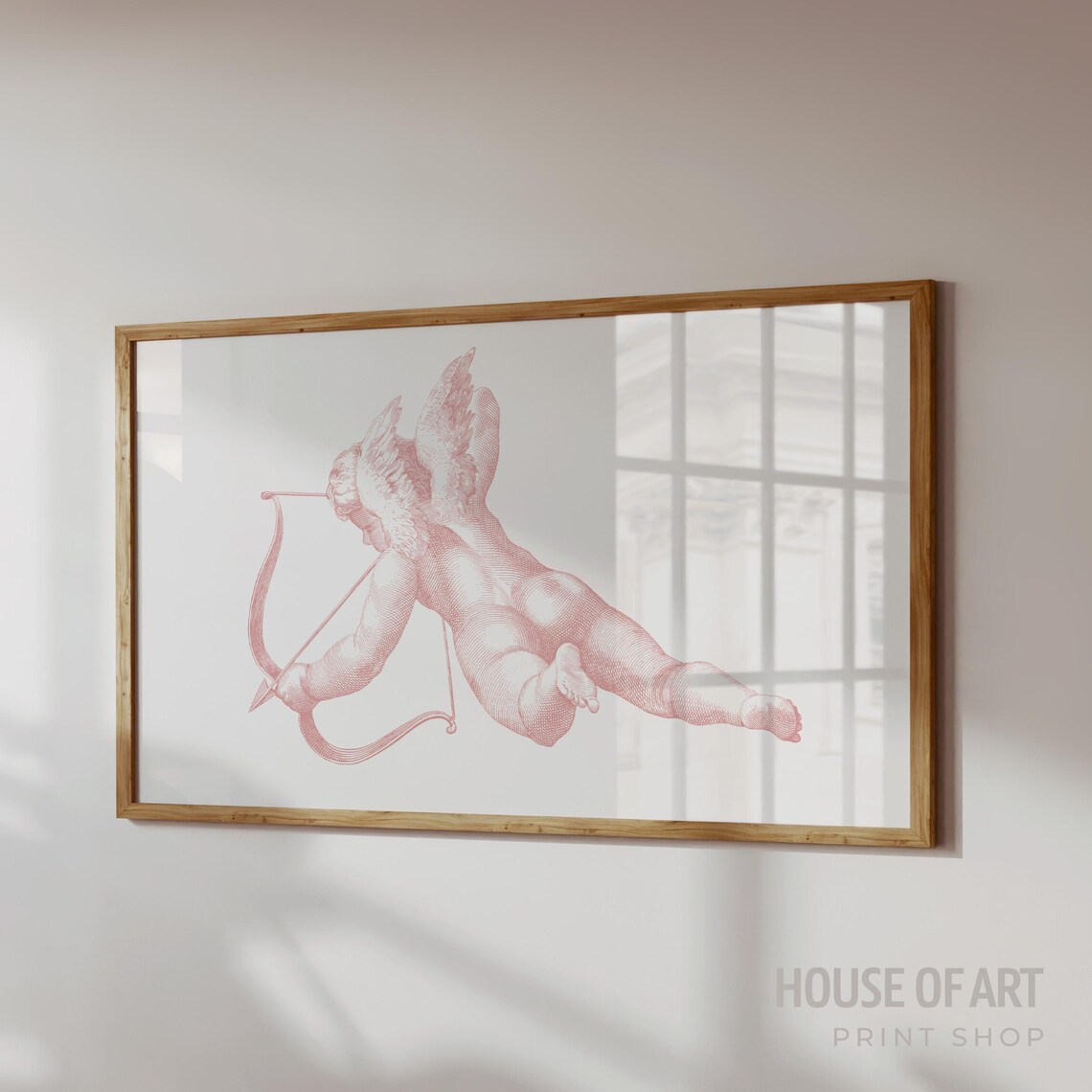 Pink Cherub With Bow And Arrow Vintage Angel Sketch Wall Art Print - Image 3