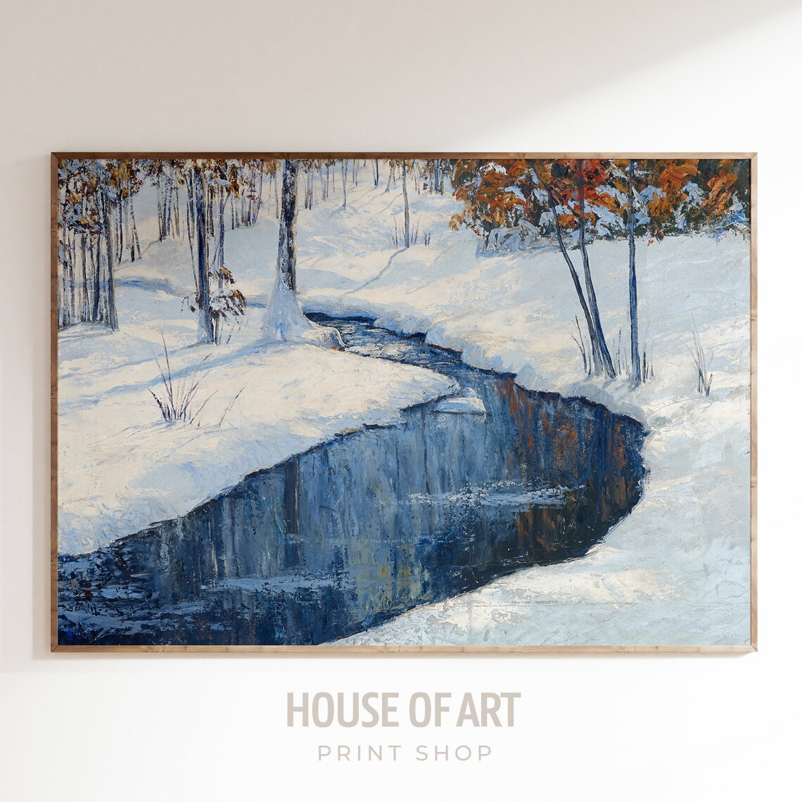 Winter Forest Snowy Stream Landscape Blue Snow Painting Wall Poster