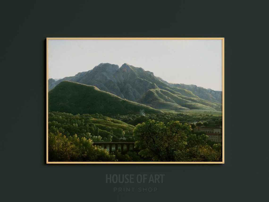 Southern Italian Landscape Oil Painting View Of Cava Kingdom Of Naples Realistic Landscape Morning Light Mountains Wall Art - Image 3