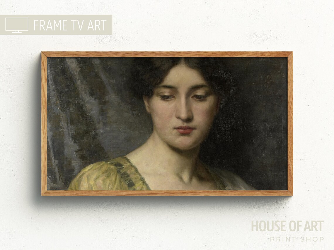Vintage Portrait Of Serene Woman Dark Background Classical Wall Art Poster - Image 3