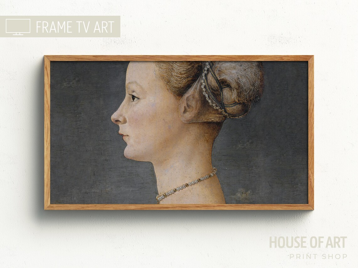 Classic Renaissance Profile Portrait Of Young Woman Pearl Wall Art Poster - Image 3