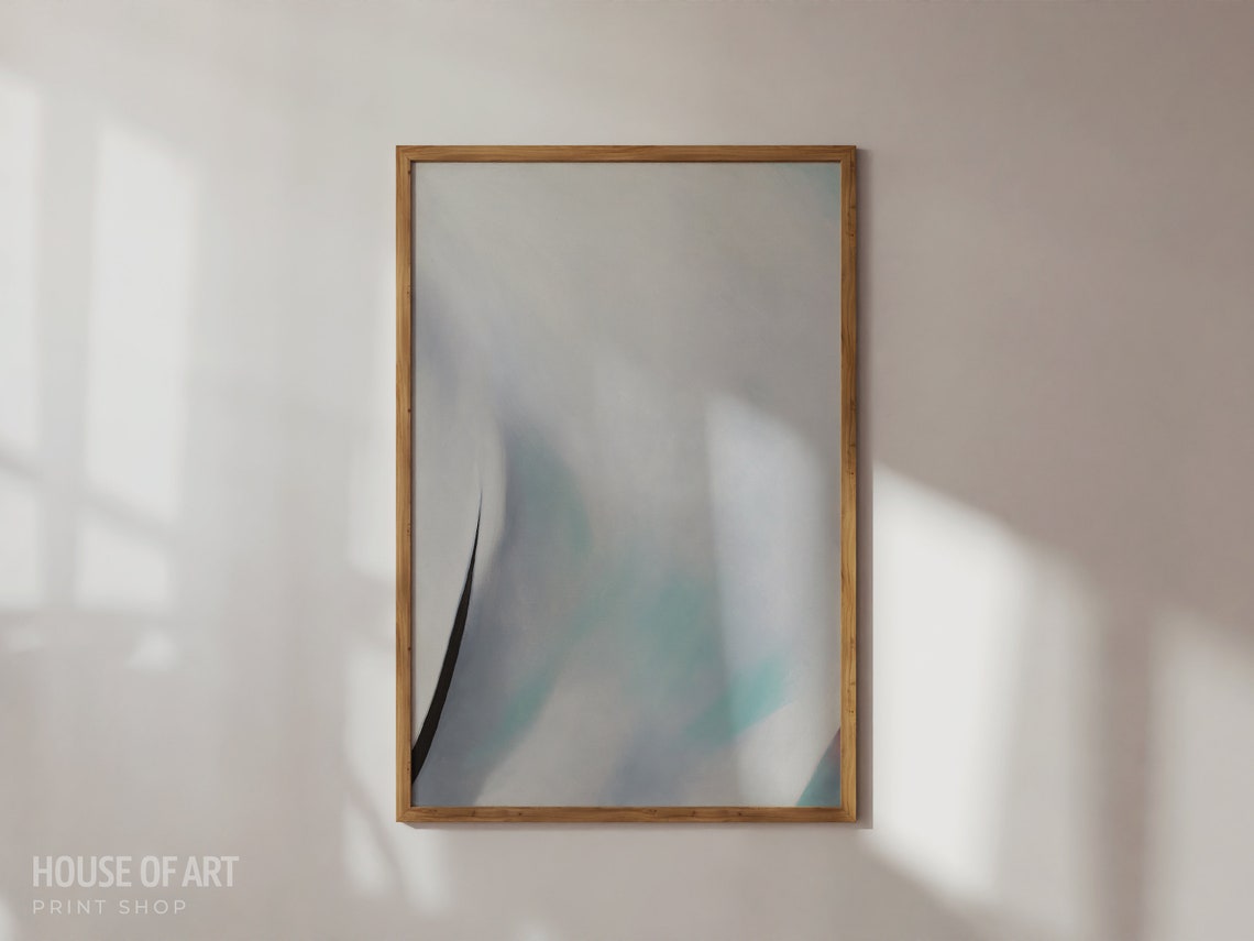 White Turquoise Diagonal Shadow Contemporary Abstract Oil Poster