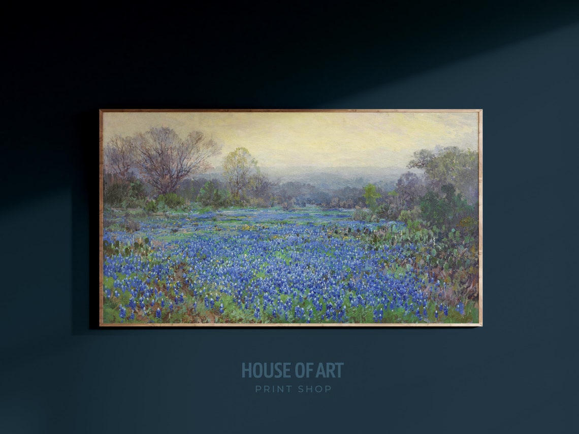 Texas Bluebonnet Field Blue Wildflowers Morning Light Vintage Poster - Image 3