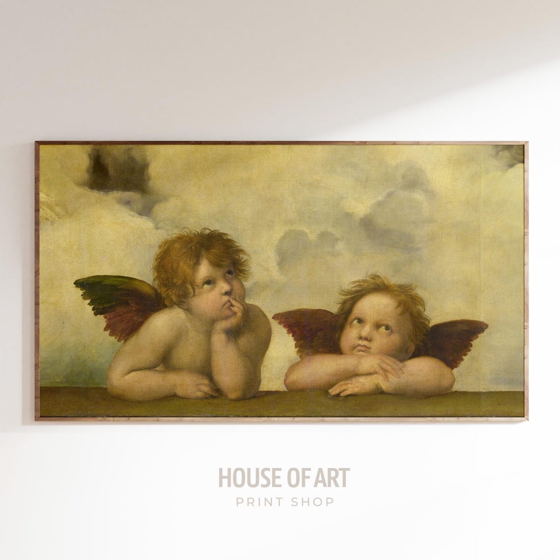 Raphael Two Angels Sistine Madonna Cherubs Vintage Art Wall Print