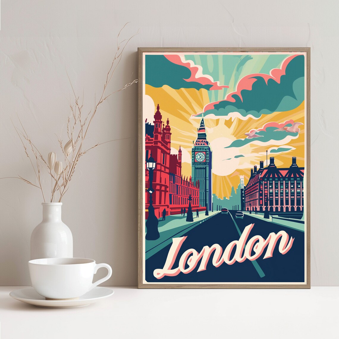 London Sunrise Big Ben Westminster Bridge Bold Retro Travel Poster - Image 2
