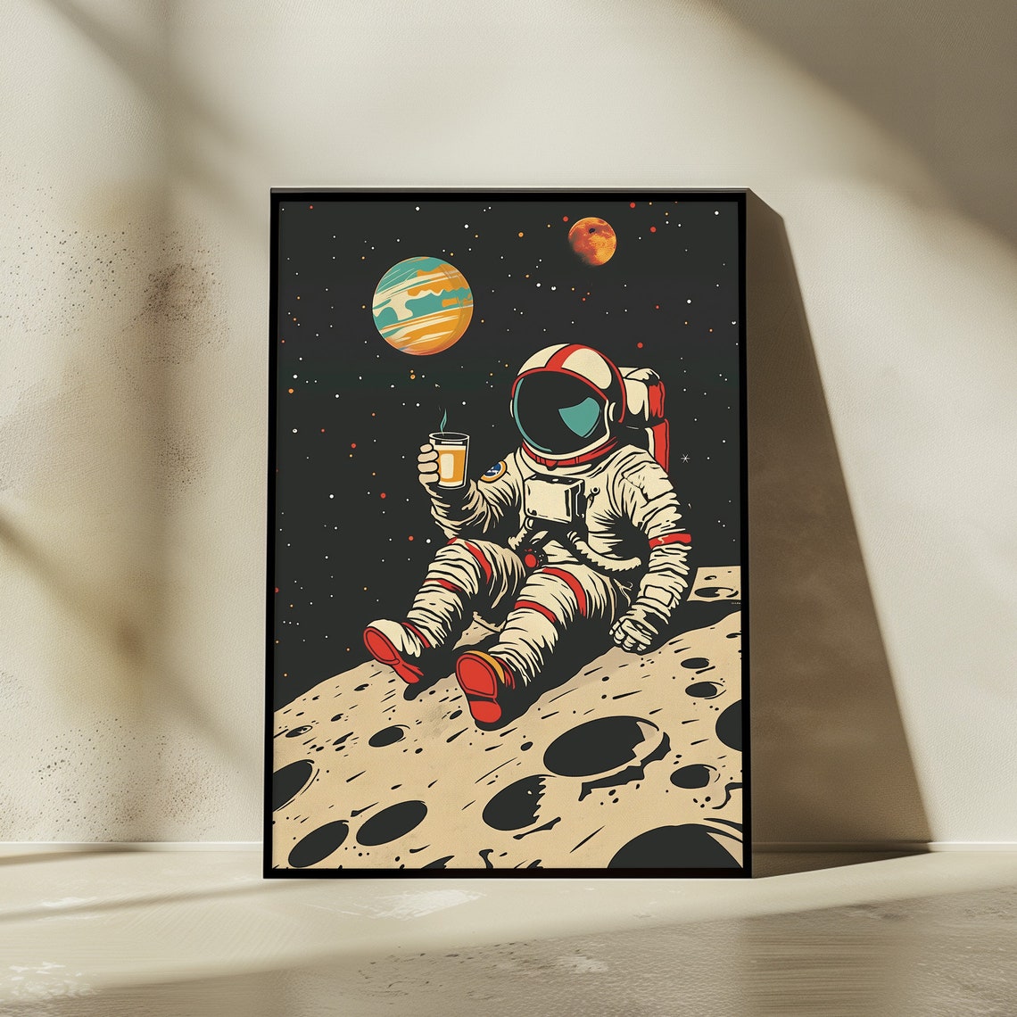 Astronaut Coffee Break Moon Retro Space Humor Funny Wall Poster - Image 2