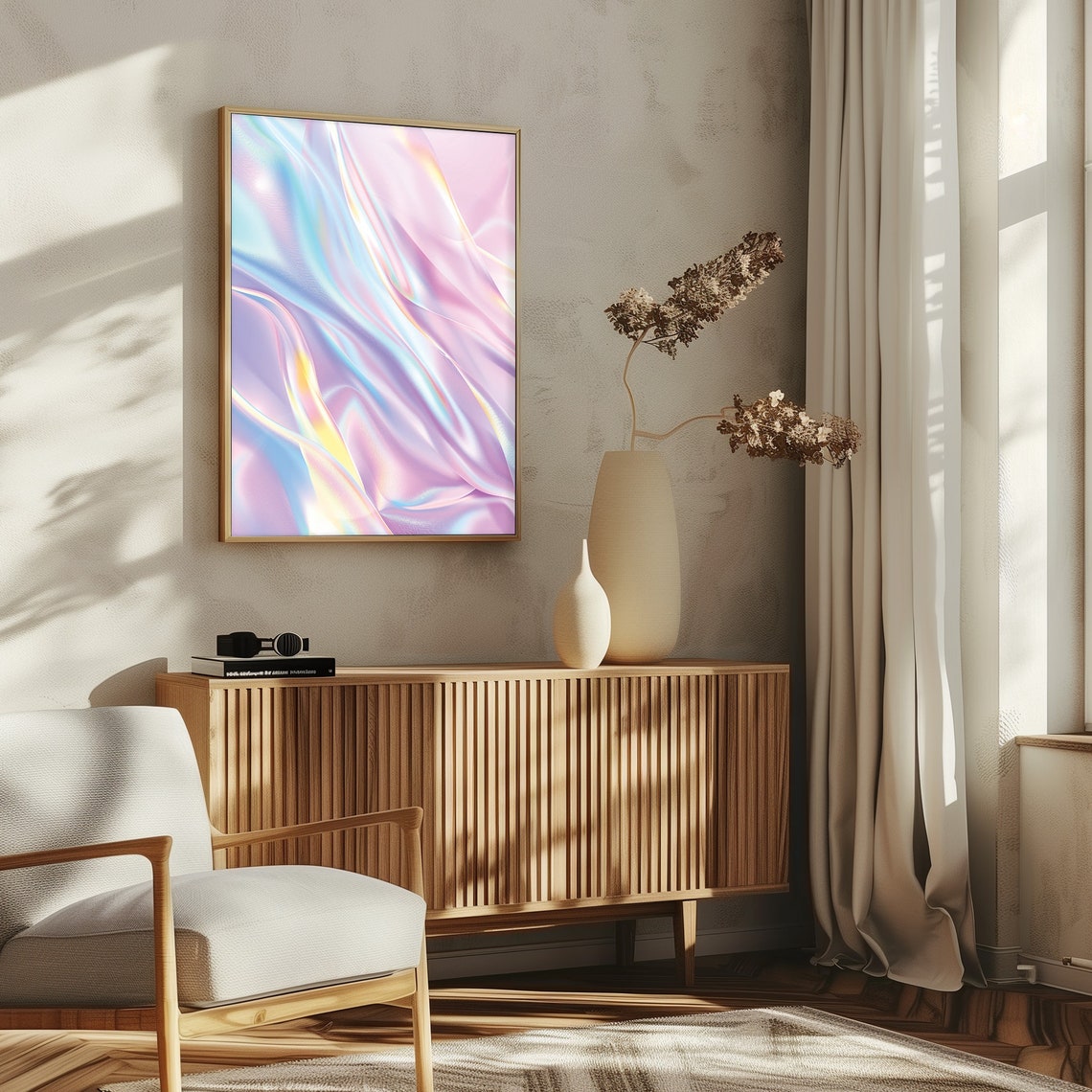Iridescent Pastel Silk Waves Dreamy Abstract Flow Modern Wall Art - Image 3