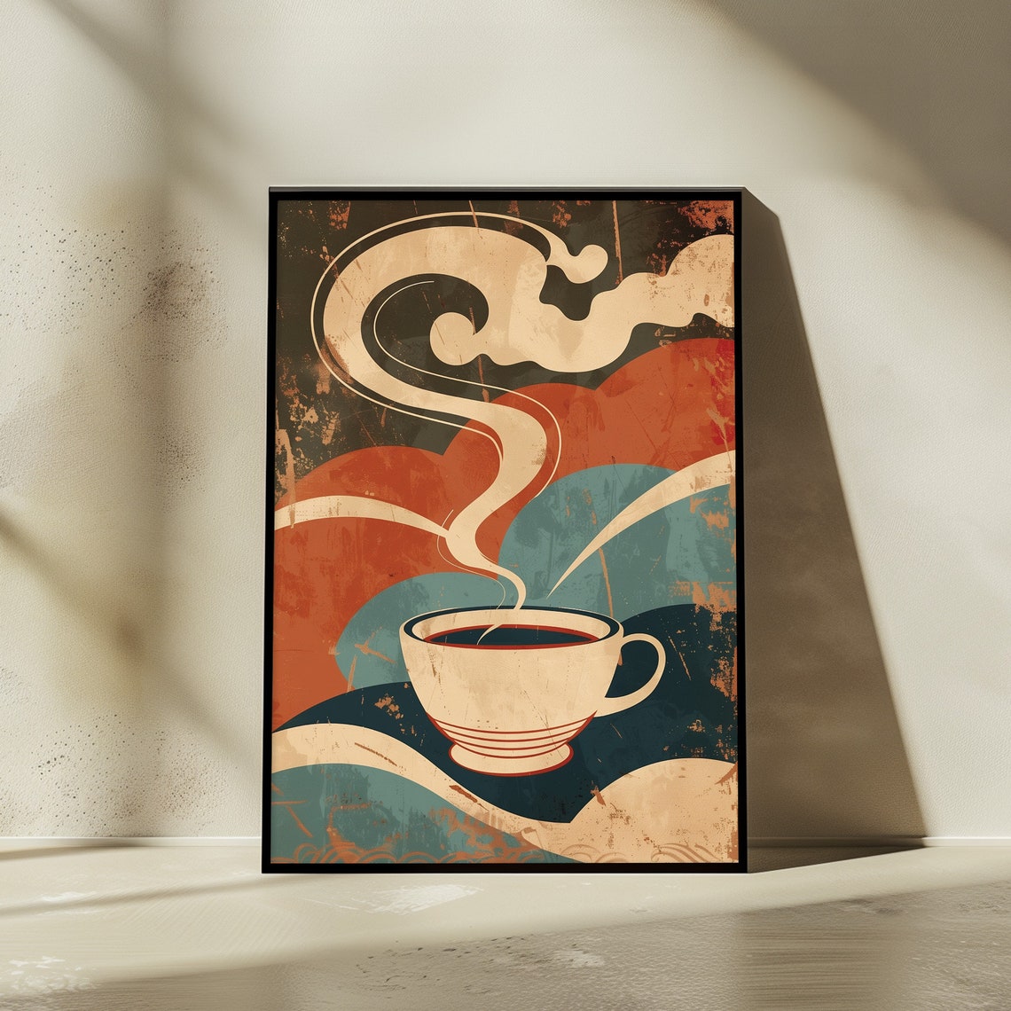 Retro Steaming Coffee Cup with Swirling Cream Vintage Poster - Image 2