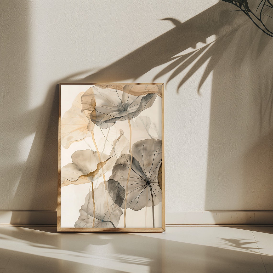 Soft Grey Translucent Lotus Leaves Minimal Botanical Art Poster - Image 2