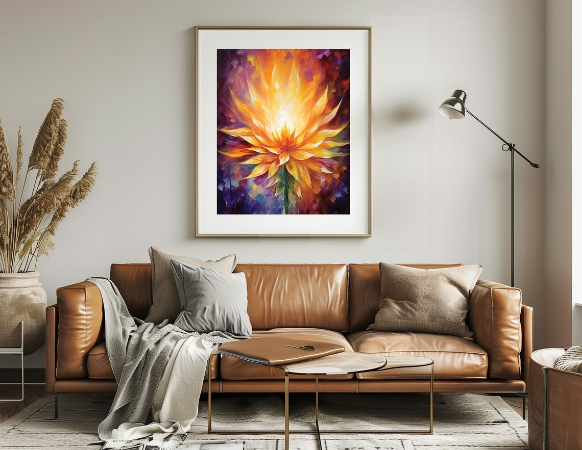 Fiery Orange Flower Bloom on Deep Purple Abstract Floral Poster - Image 5