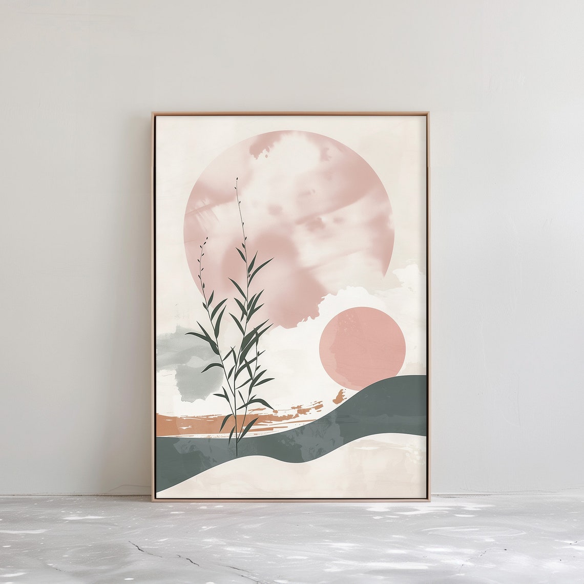 Blush Pink Sun Abstract Botanical Japandi Sunset Wall Poster