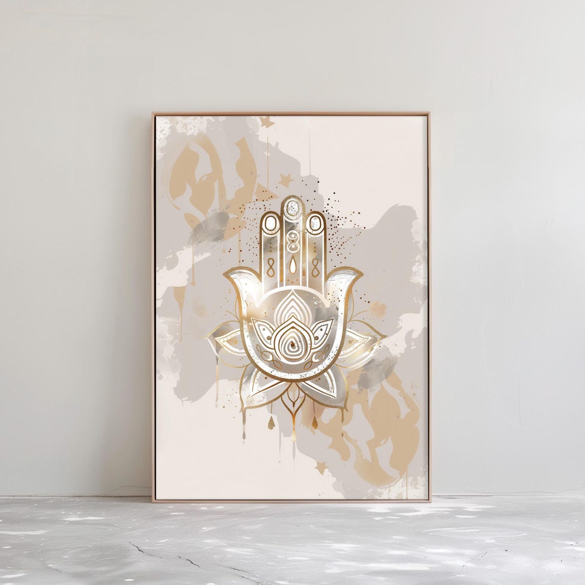 Gold Hamsa Hand Mandala Protective Spiritual Boho Art Poster