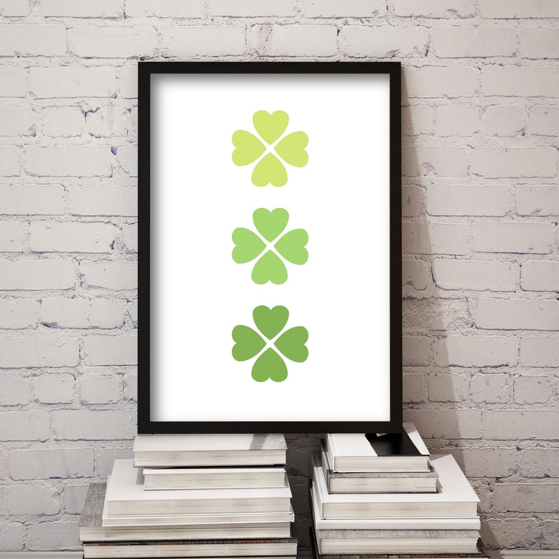 St Patrick's Day Green Heart Clover Trio Modern Minimalist Poster