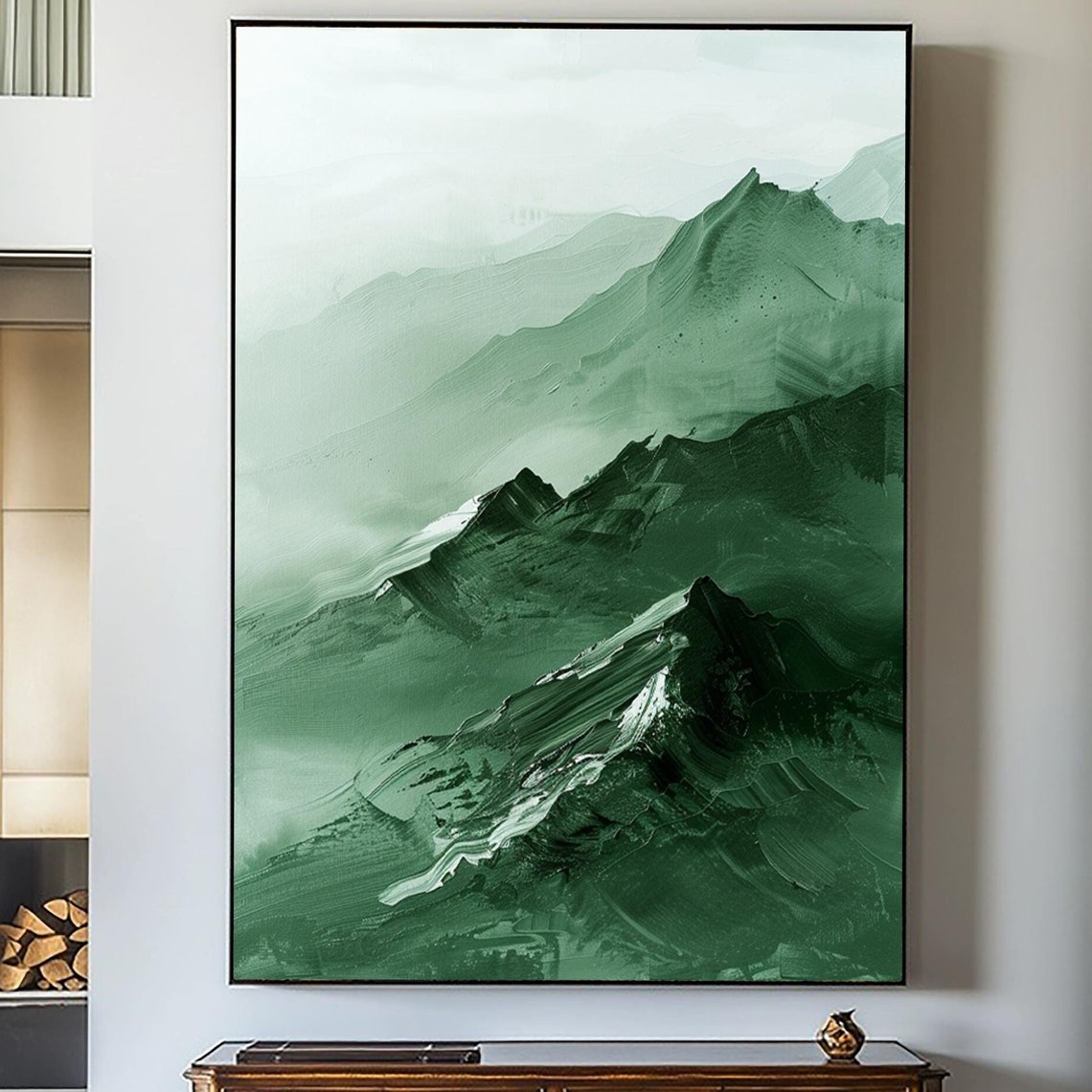 Original Green Texture Wall Painting Large Green 3d Texture Mountain Original Landscape Painting Green Mountain Painting Home Decoration - Image 3