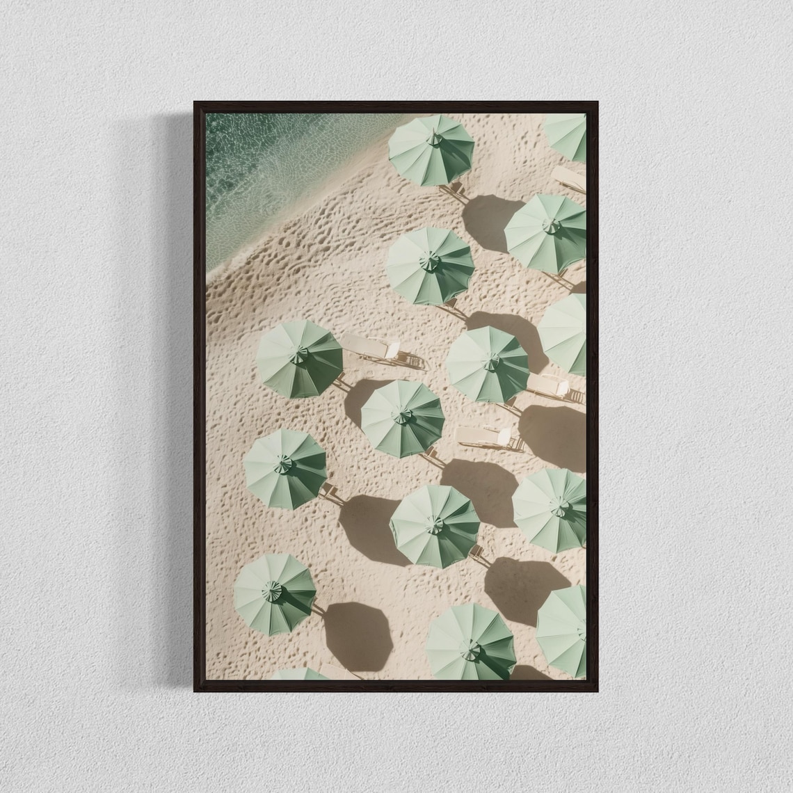 Aerial Green Beach Umbrellas On Sand Coastal Overhead Summer Poster
