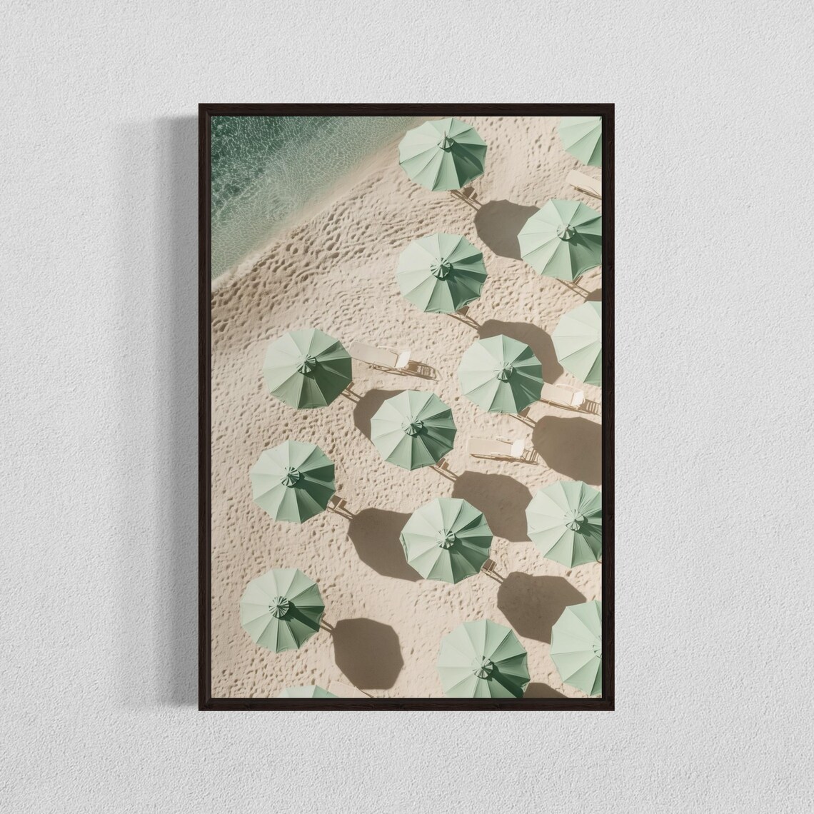 Modern Green Beach Umbrellas Coastal Art Print
