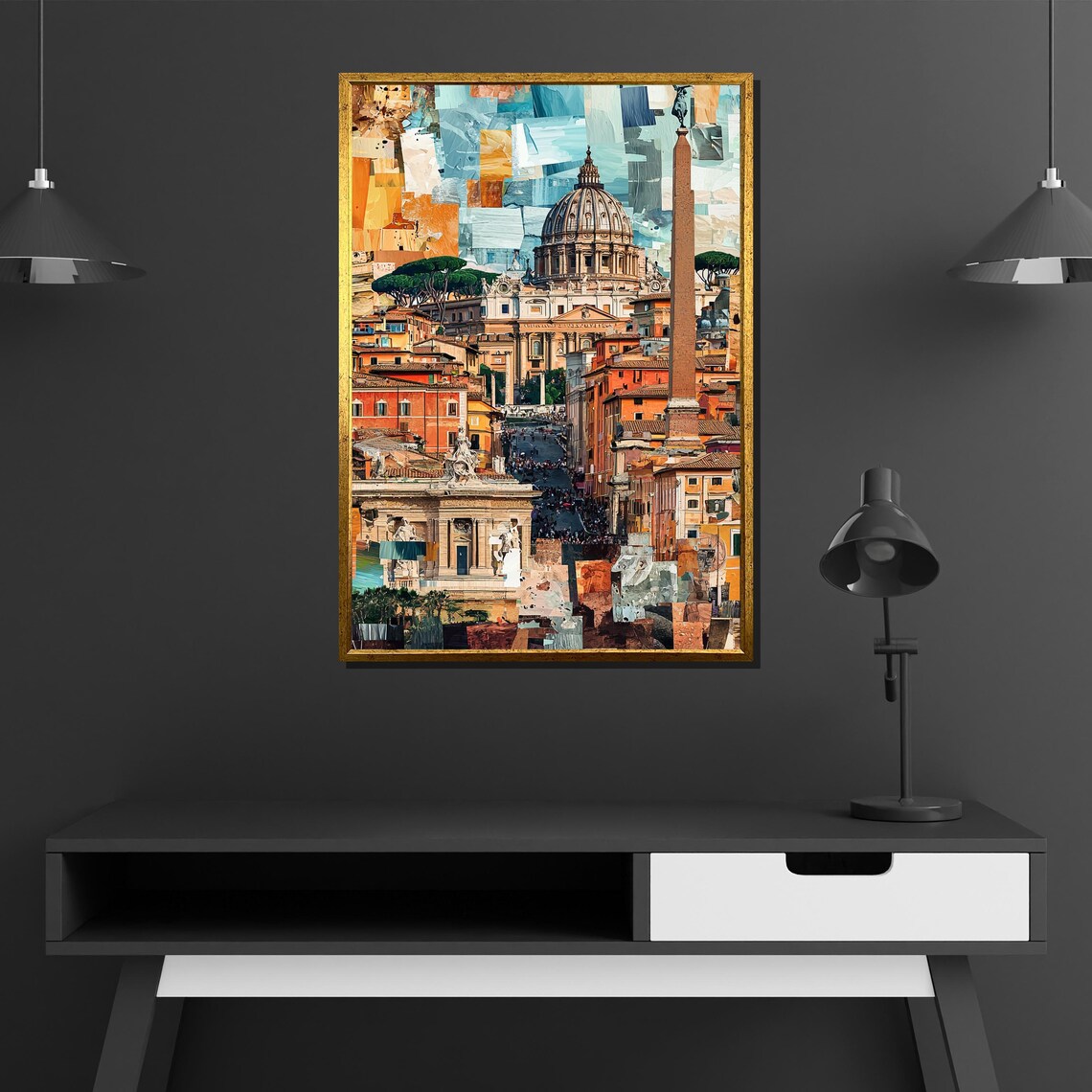 Vatican City Rome Canvas Painting Colorful Collage Style Wall Art Ready To Hang Gift For Italy Travel And Culture Fans - Image 2