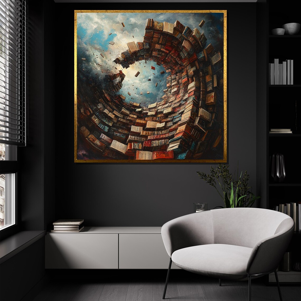 Book Vortex Surreal Fantasy Library Swirling Books Sky Portal Poster - Image 4