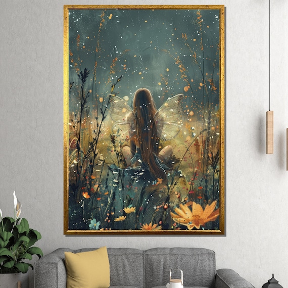 Fairy Sitting In Magical Forest Dreamy Fantasy Sparkle Night Poster