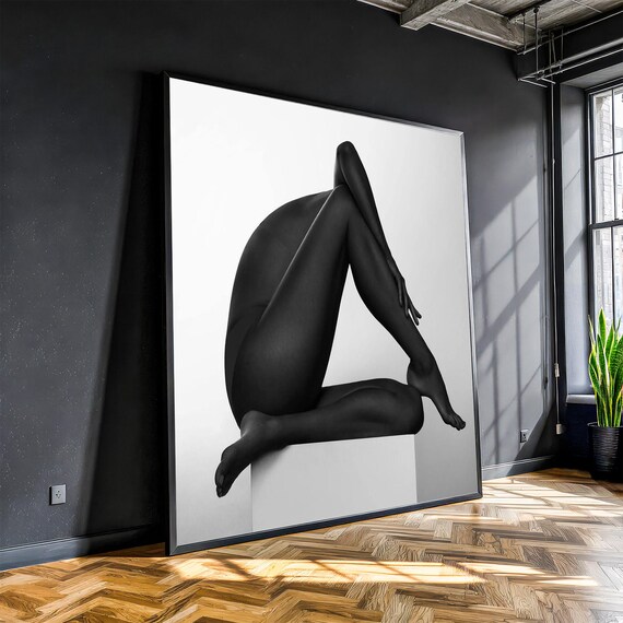 Minimalist Black and White Nude Silhouette Modern Abstract Body Painting Poster