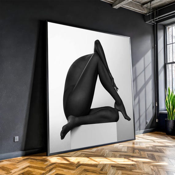 Minimalist Nude Silhouette Canvas Painting Ready To Hang Gift Black And White Modern Wall Art For Bedroom Or Living Room