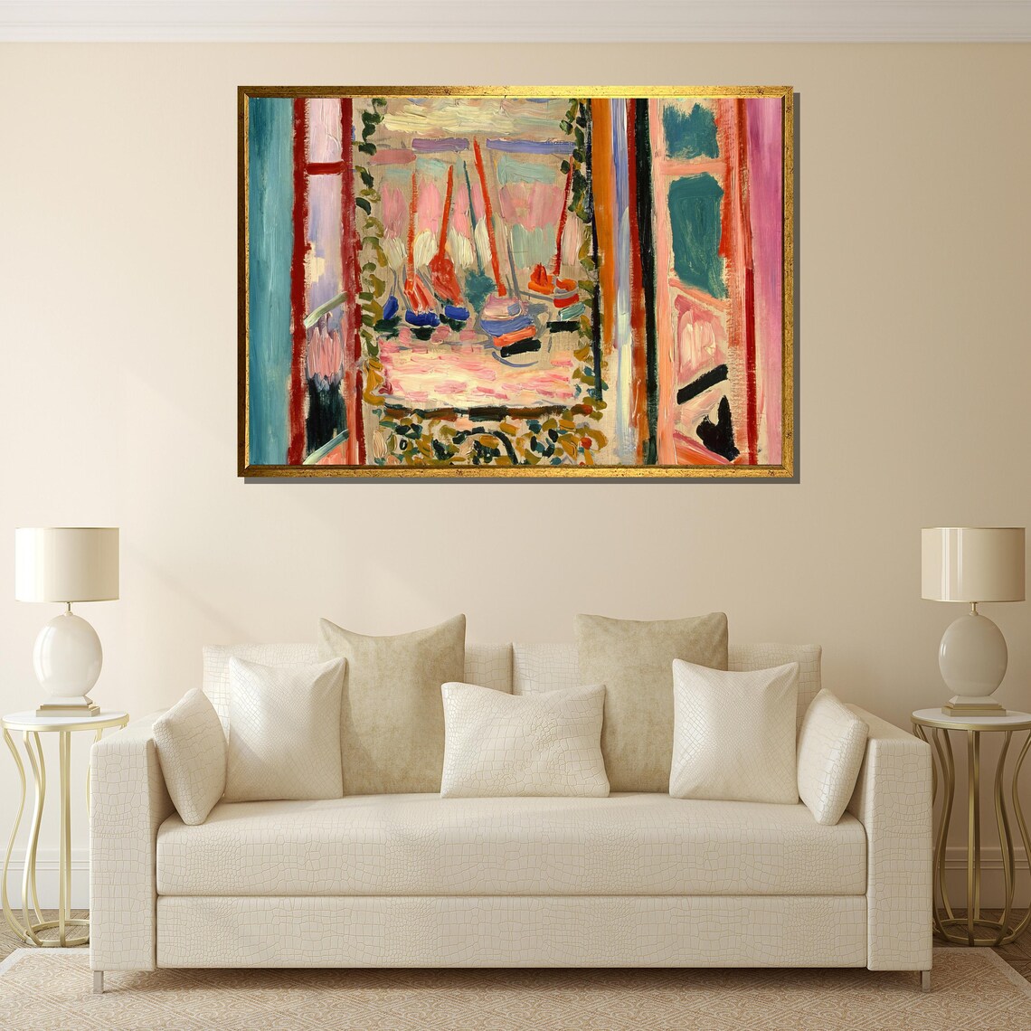 Colorful Coastal Balcony Overlooking Harbor Sailboats Art Poster - Image 3
