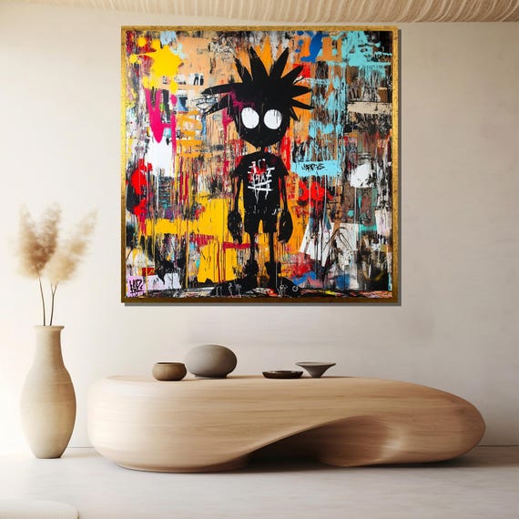 Urban Graffiti Street Art Canvas Painting Punk Character Wall Ready To Hang Cool Gift For Him