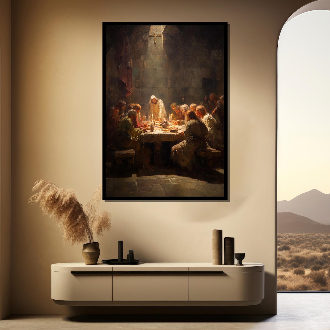 The Last Supper Jesus and Disciples Candlelit Religious Painting Poster - Image 3