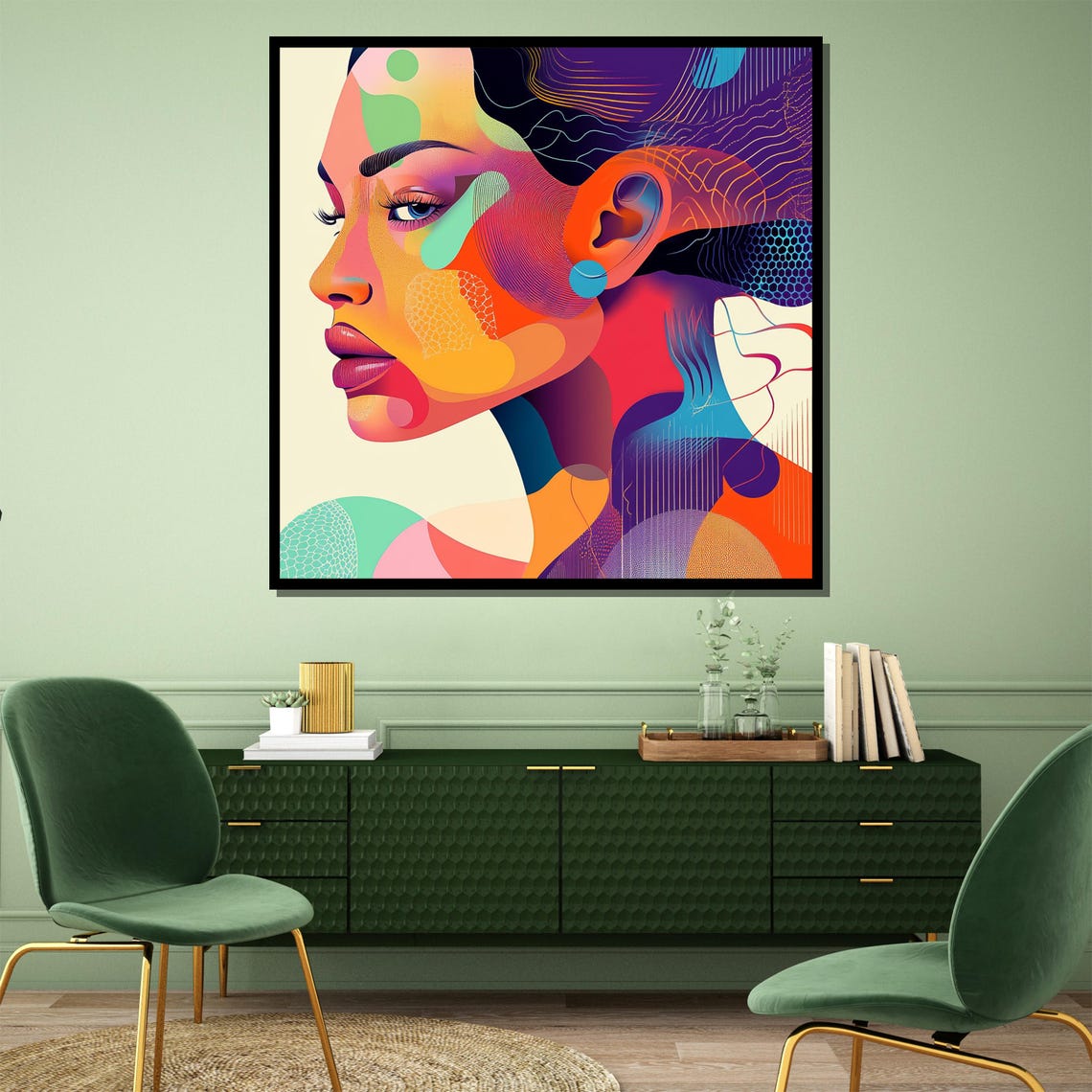 Vibrant Abstract Face Colorful Geometric Profile Modern Art Poster - Image 3