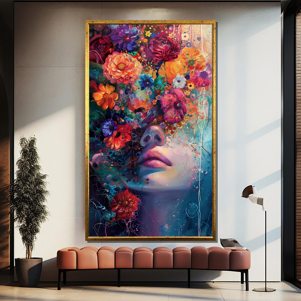 Surreal Woman With Floral Explosion Colorful Abstract Face Art Poster
