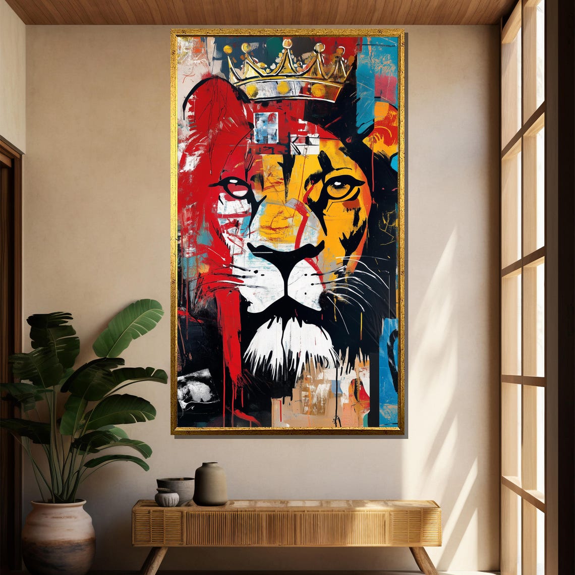Crowned Lion Canvas Painting Bold Urban Jungle Wall Art Ready To Hang Gift For Powerful Decor Lovers - Image 2
